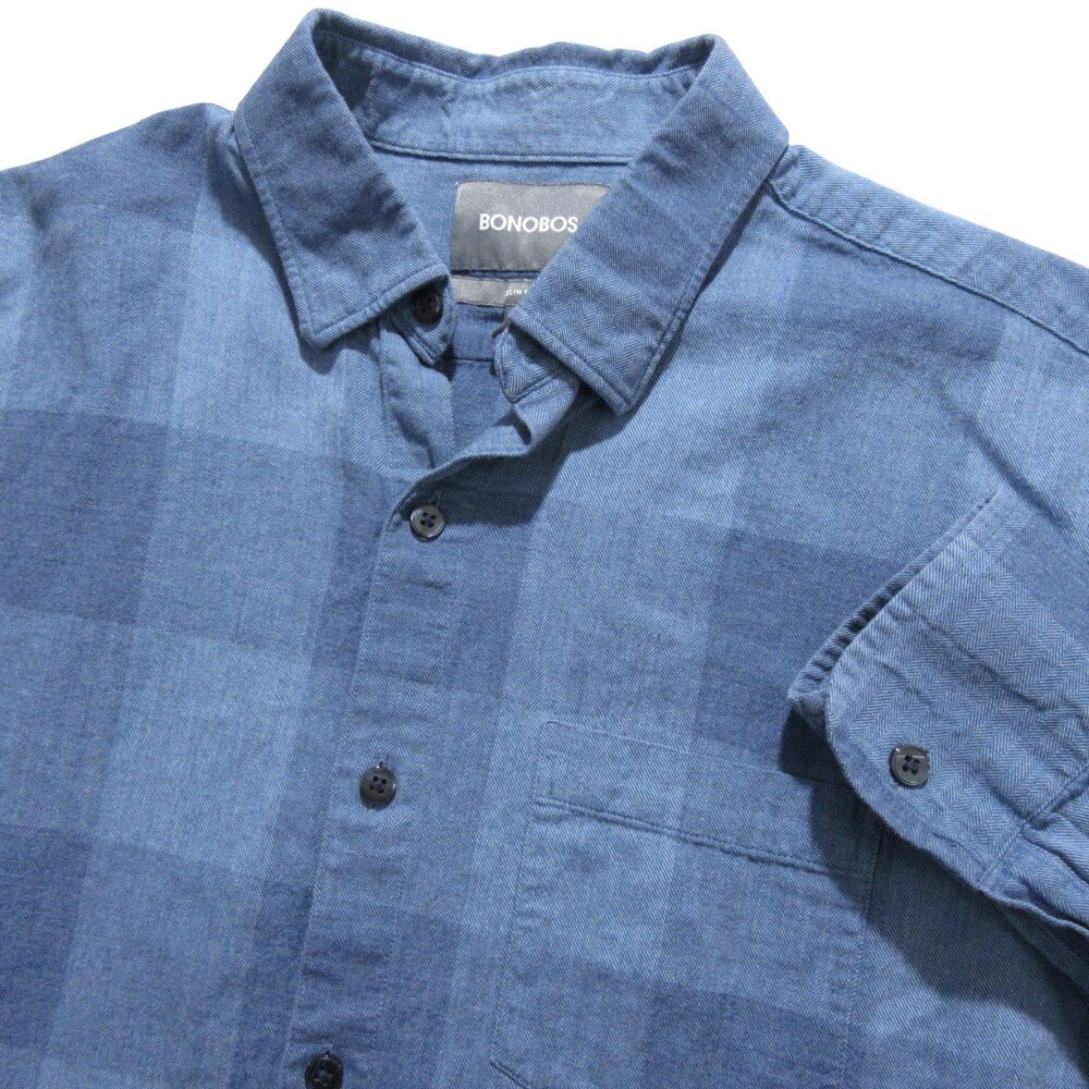 Bonobos Mens Button Down Shirt M Slim Fit Dark Blue Check Stretch Pocket